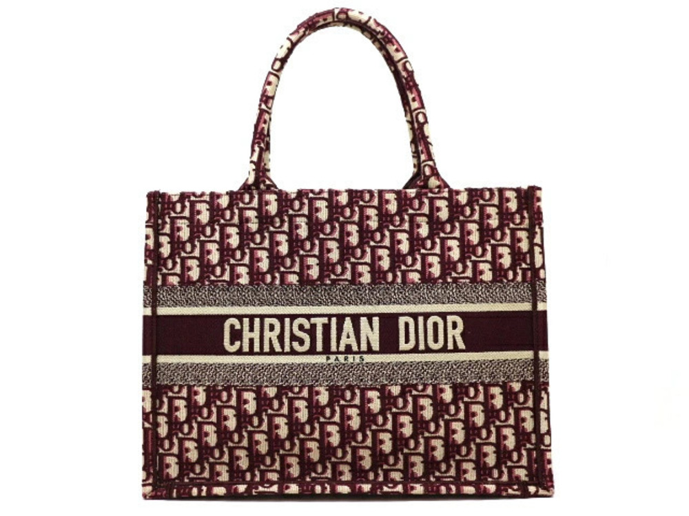 Christian Dior Book Tote Bag Oblique Embroidery Burgundy Red